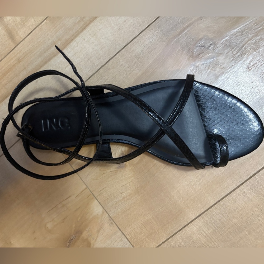 INC International Concepts Black Sandals Modern Strappy Design